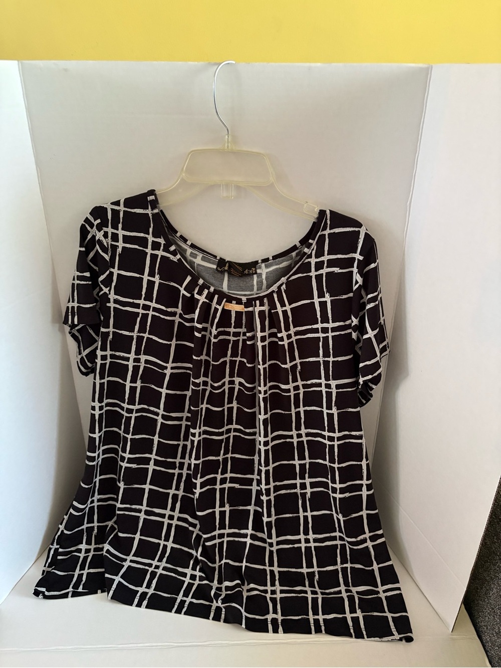 Anthropologie Black & White Grid Tee
